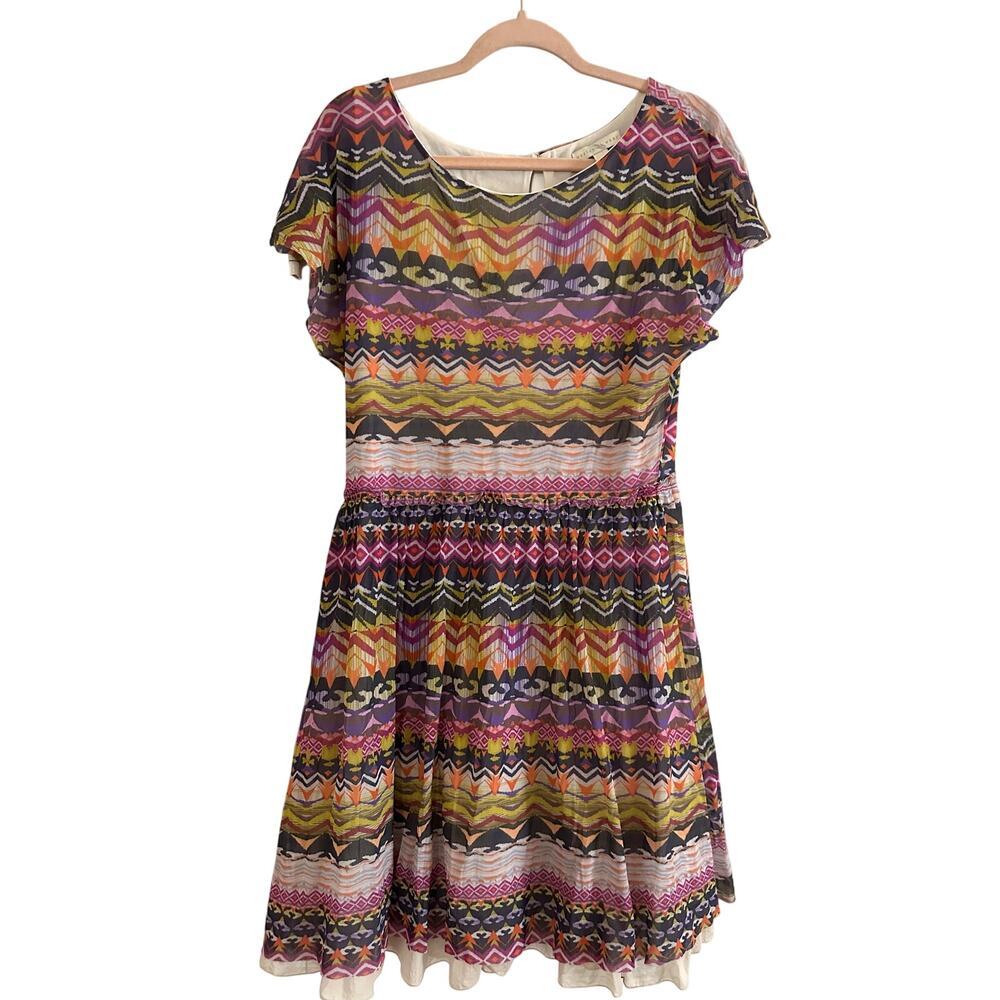 Weston Wear ANTHROPOLOGIE Caraz Aztec Cap Sleeve Dress Ruffle Petticoat Sz XL - Picture 2 of 6